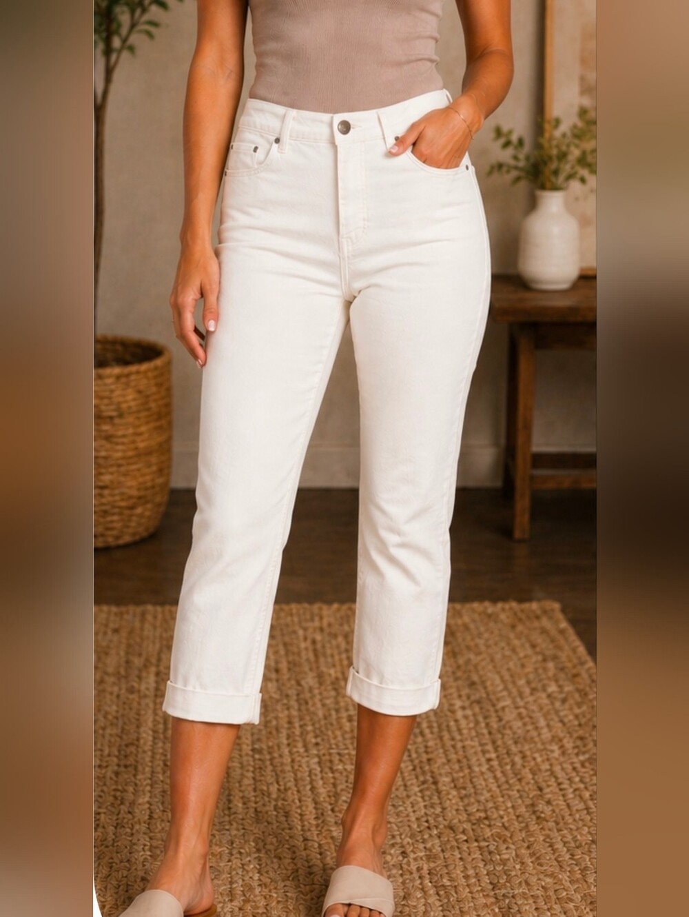 FRYE High-Rise Cream Cropped Jeans Women Size 4